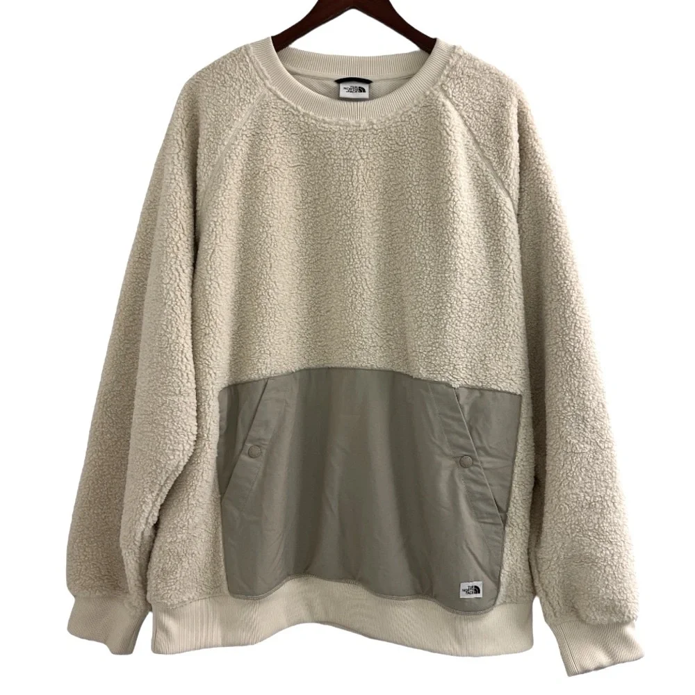 The North Face Beige Sherpa Sweatshirt Fleece Crewneck Jacket SZ XL